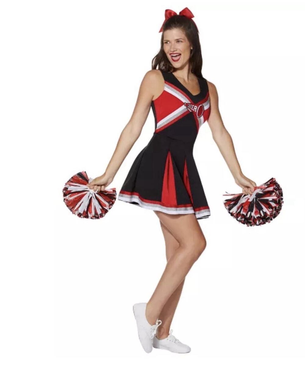 Adult Cheerleader Costume Red/Black/Silver Adult Size Women’s Medium Dress Only